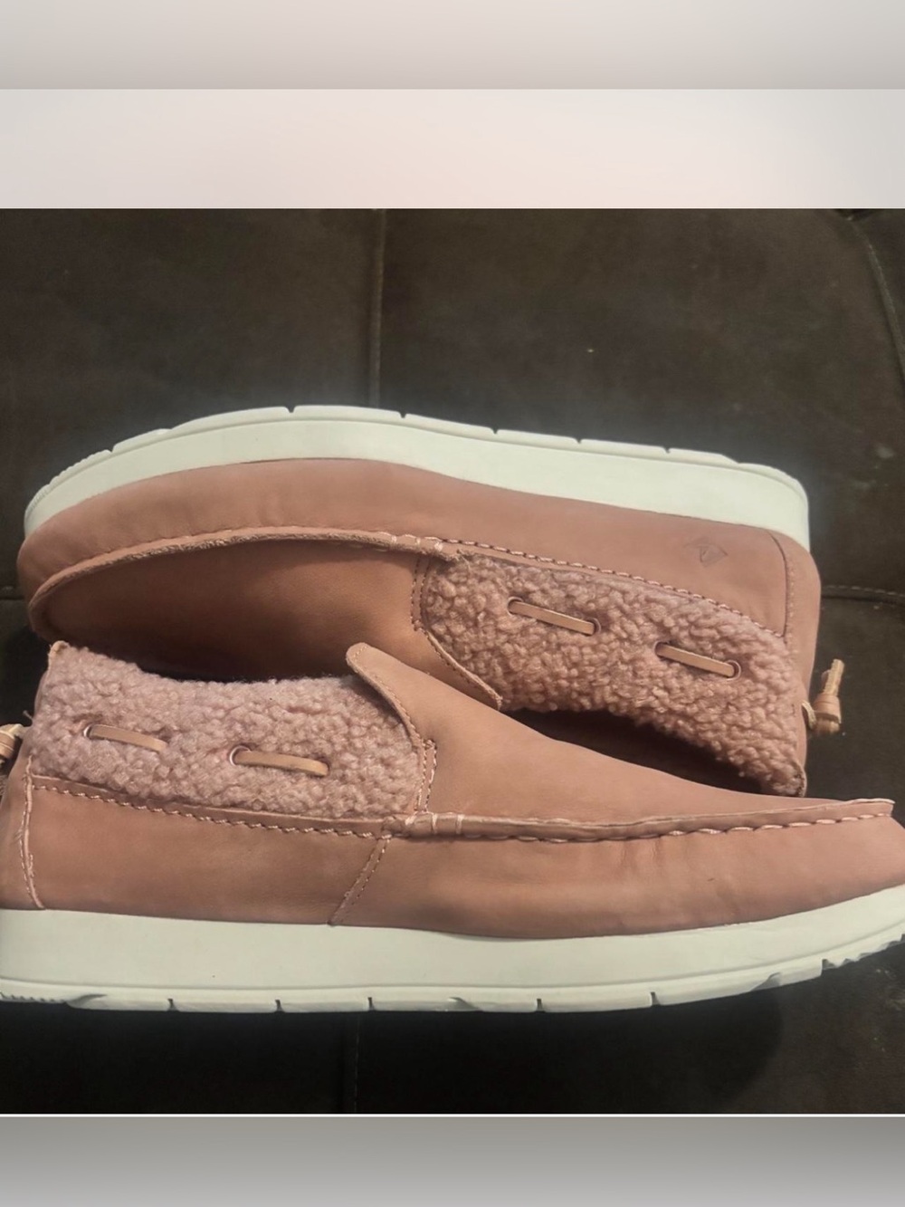 Sperry Pink Sherpa-Trim Slip-On Moccasins with White Sole